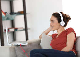 a woman learning a language online